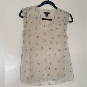 H&M Cream Tank Top with Light Blue Palm Motif